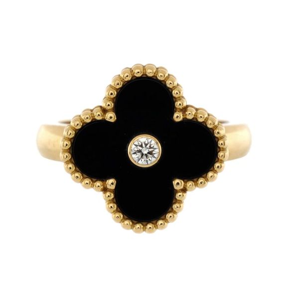 Van Cleef & Arpels Vintage Alhambra Ring 18K Yellow Gold with Onyx and Diamond - - Picture 1 of 3
